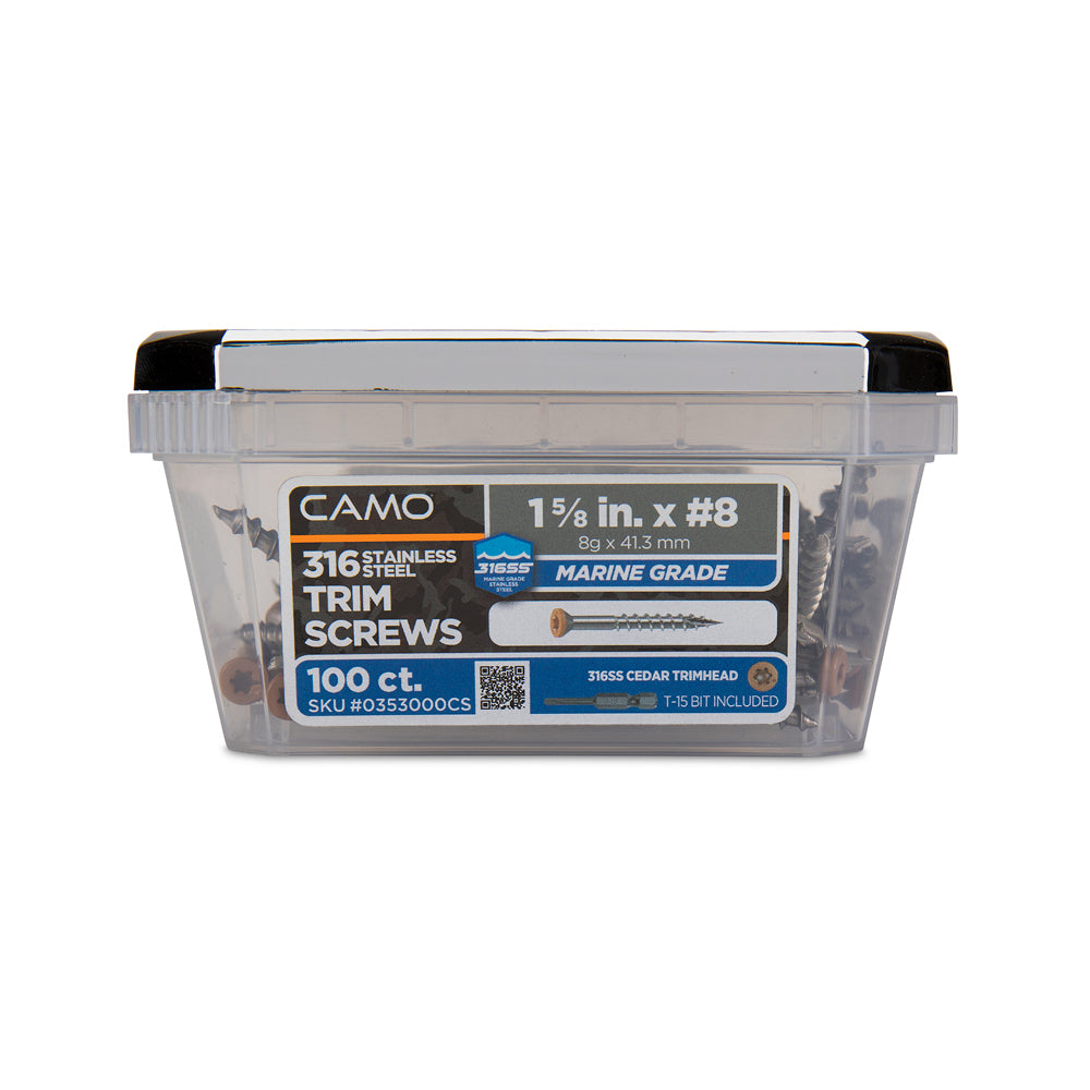 CAMO 316 stainless steel trim screws, 100 count tub