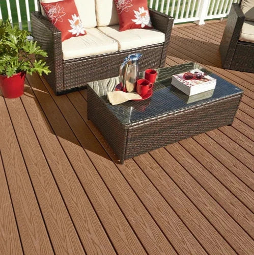 Fiberon Good Life Weekender deck in Cabin with wicker seating