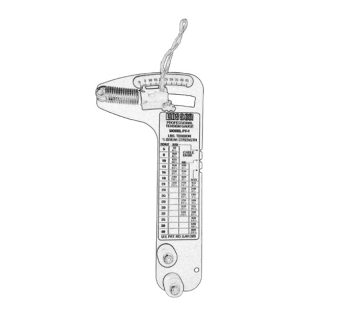 Keylink cable tension gauge with measurement scale, line drawing