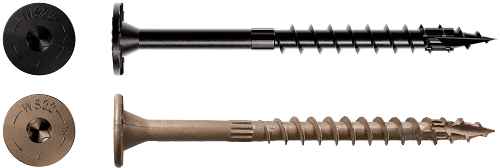 Simpson Strong-Tie SDWS timber screws in black and brown with head views