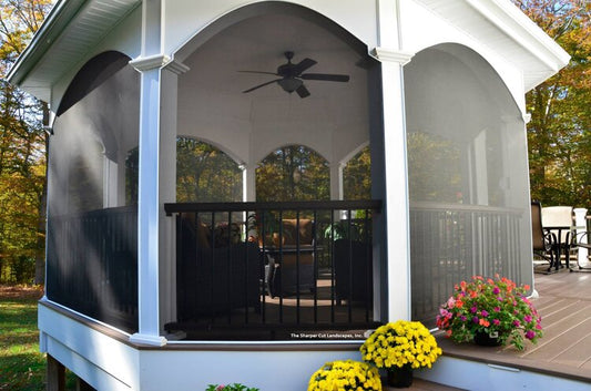 Screened gazebo with arched SCREENEZE screens