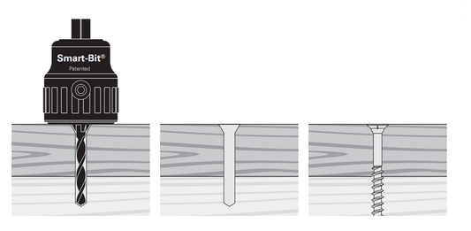 Starborn Smart-Bit tool with diagram of predrilled and countersunk hardwood boards