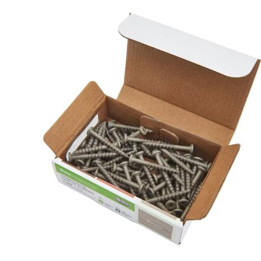 Open box of Trex color match fascia screws