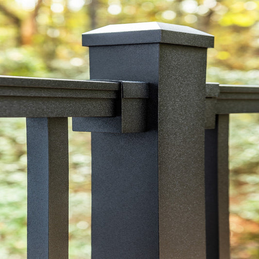 Trex Select fixed rail bracket connecting a rail to a black post