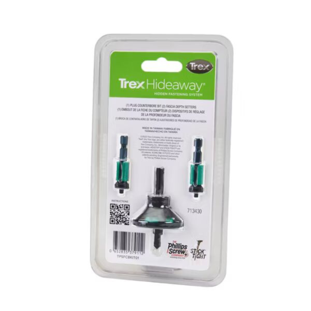 Trex fascia plug counterbore and drive tool kit package, back