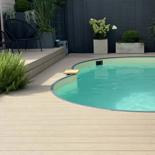 Poolside deck in Trex Transcend Rope Swing with matching fascia