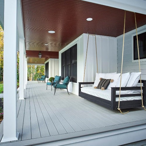 Covered porch in Wolf Serenity Seaside Harbor Grey with porch swing