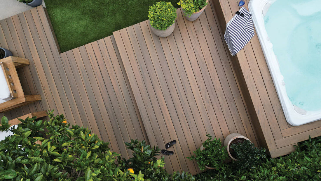 TimberTech decking for backyard hot tub