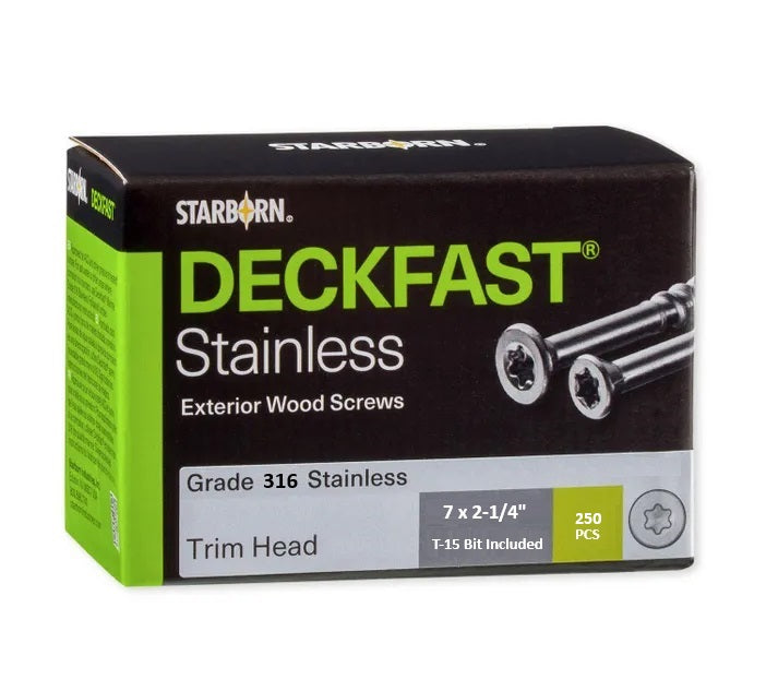 Starborn Deckfast® #7 x 2-1/4&quot; Trim Screw 316SS Hardware Starborn #7 x 2-1/4&quot; Trim Screw Deck Pack - 250 pcs