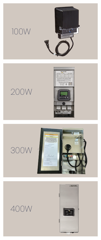 Tru-Scapes transformer options: 100W, 200W, 300W and 400W