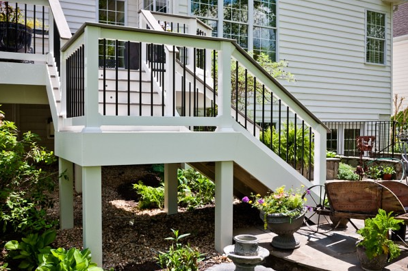 Wolf Railing - Traditional Stair Rail with Round Aluminum Balusters - Double Aluminum PVC Railing Wolf   