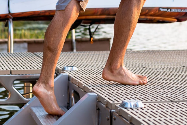 thruflow grated decking used at a lake house dock