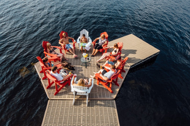 thruflow decking used in a floating dock design at a lake